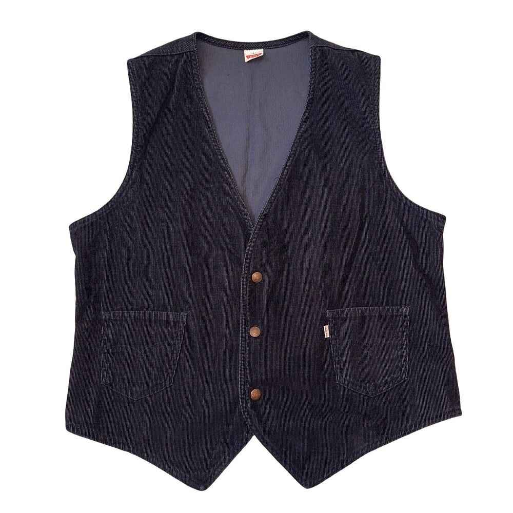 Levi's VINTAGE Corduroy Vest Made in USA 1970s/1980s Navy Blue Snap Size L